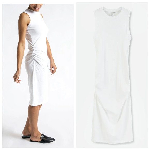Jarbo Dresses & Skirts - Jarbo Ruched Muscle Dress in Pima Cotton Stretch in White
